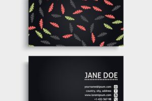 Dark business card with hand drawn leaves