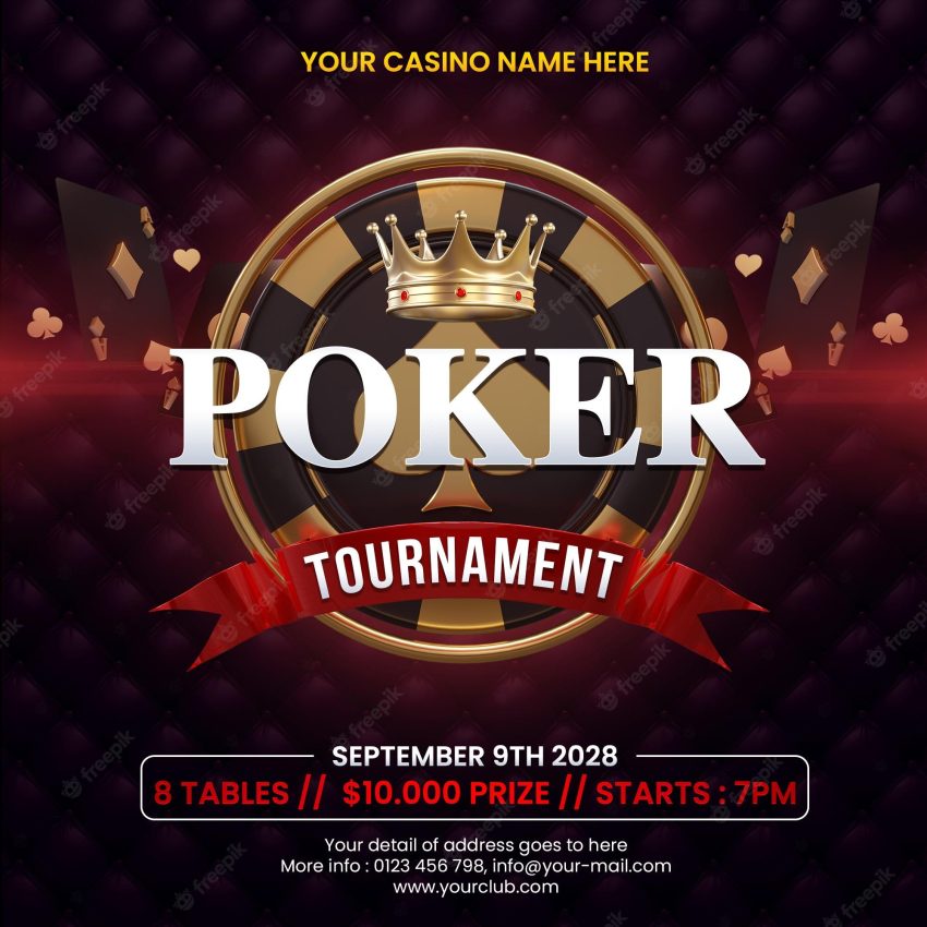 Dark red poker tournament casino online social media post invitation template