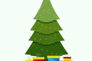 Decorated christmas tree with gift boxes, star and garlands on white background.vector illustration.