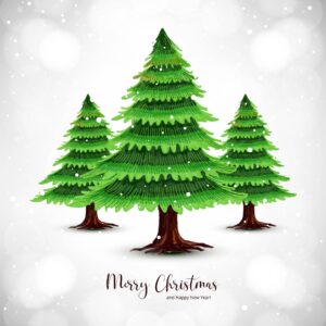 Decorated merry christmas tree holiday card background