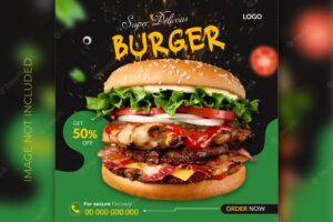 Delicious burger fast food restaurant for social media post template