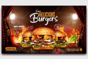 Delicious burger food menu promotion flyer social media banner template free psd