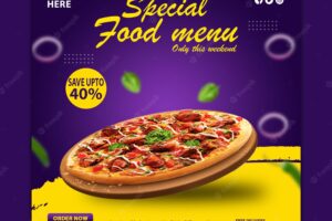 Delicious pizza and food menu social media post and banner