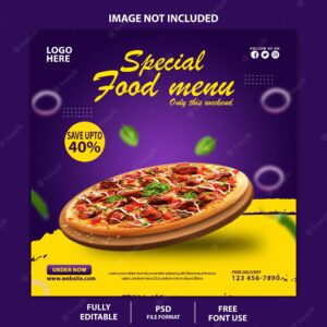 Delicious pizza and food menu social media post and banner