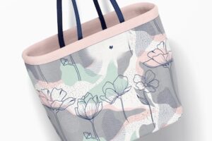 Designer shopping bag mockup, floating
