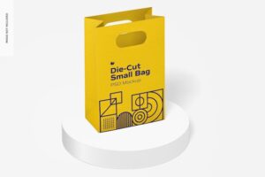 Die-cut small paper bag mockup