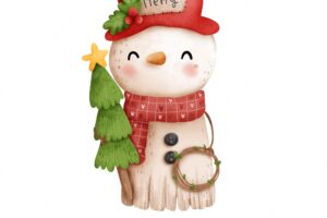 Digital painting watercolor vintage snowman. merry christmas, vector illustration