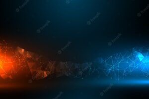 Digital technology background with blue and orange light effect