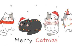 Draw banner cats with christmas light.for winter and new year.