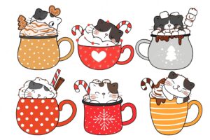 Draw collection cat in christmas drink for new year