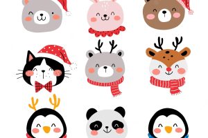 Draw collection happy animal for christmas and winter