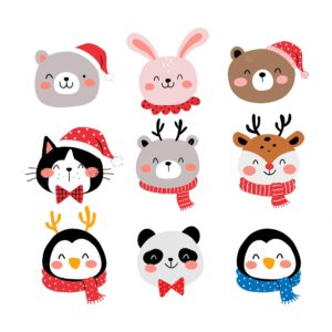 Draw collection happy animal for christmas and winter