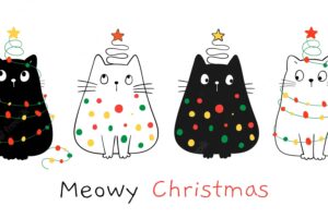 Draw happy cats with christmas light.for winter and new year.