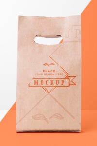 Eco friendly paper bag mock-up on bicolor background