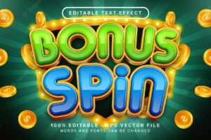 Editable text effect bonus spin casino 3d style concept