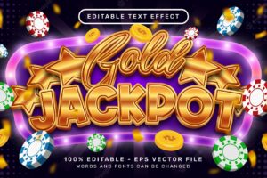 Editable text effect gold jackpot casino 3d style concept