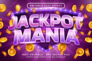 Editable text effect jackpot mania casino 3d style concept