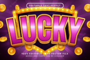 Editable text effect lucky casino 3d style concept