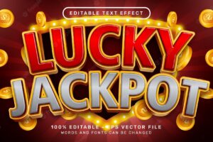 Editable text effect lucky jackpot casino 3d style concept