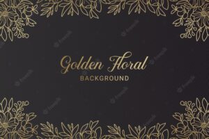 Elegant black and gold floral plant leaf hand drawn  background