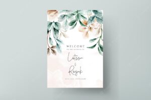 Elegant boho watercolor leaves invitation card template