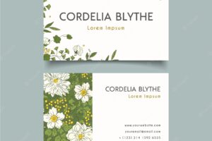 Elegant business card template with flowers and leaves