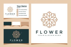 Elegant flower logo with line art style and business card design