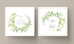 Elegant watercolor leaves wedding card template