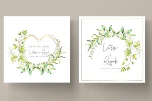 Elegant watercolor leaves wedding card template