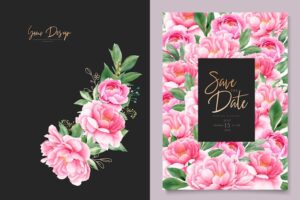 Elegant watercolor peonies wedding invitation card set