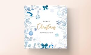 Elegant white christmas card design with leaves and christmas ornament
