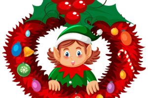 Elf christmas wreath in cartoon style