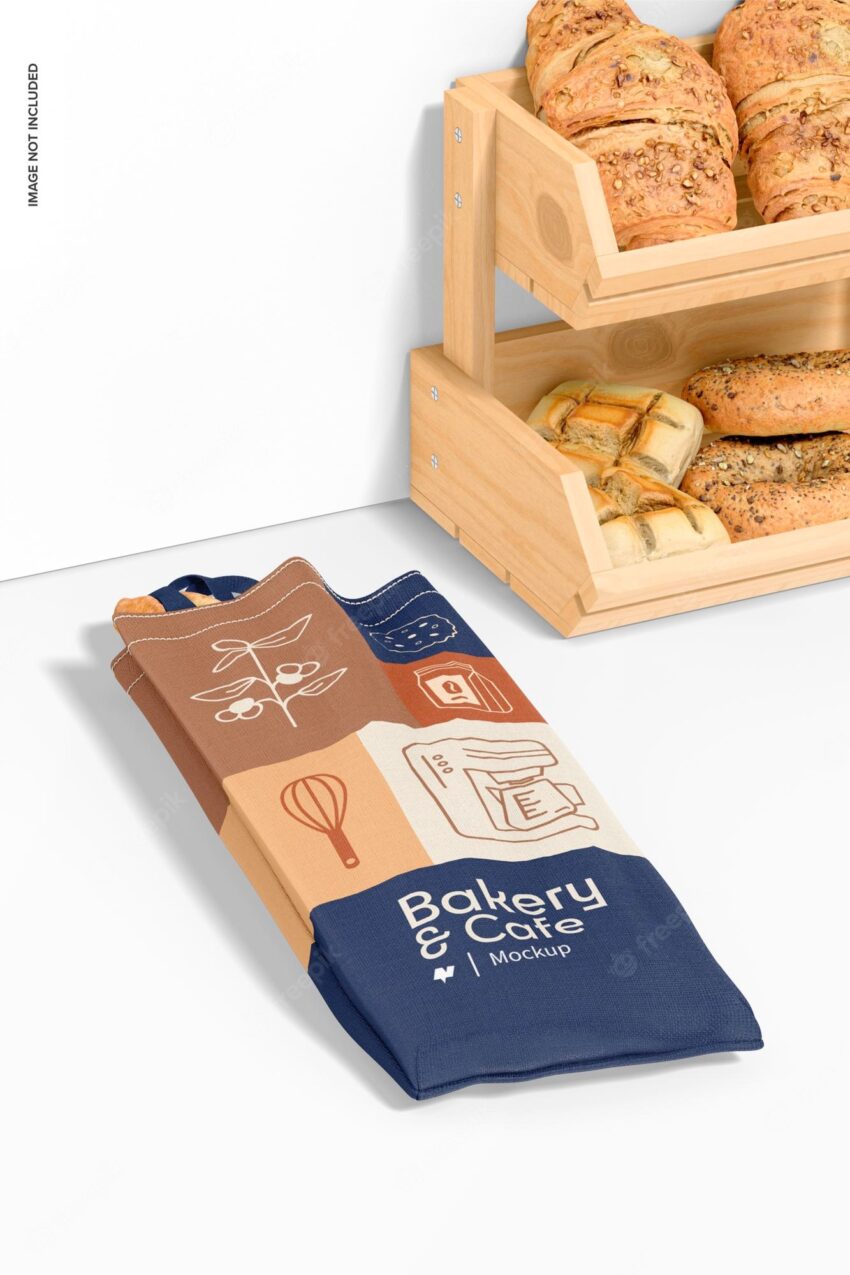 Fabric bread bag with handle mockup, left view