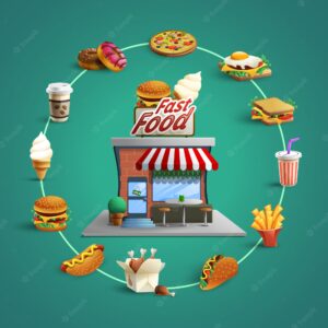 Fastfood restaurant pictograms circle composition banner