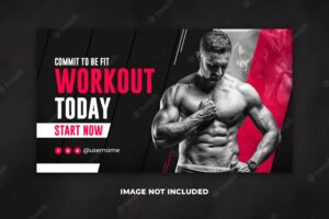 Fitness gym training youtube thumbnail and web banner design template
