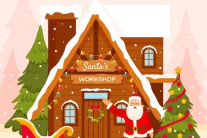 Flat christmas celebration santa workshop illustration