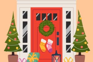 Flat christmas door illustration