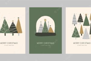 Flat christmas minimalist greeting cards set
