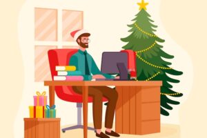 Flat christmas office illustration