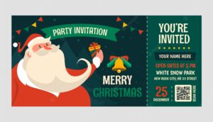 Flat christmas party ticket template