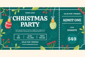 Flat christmas party ticket template