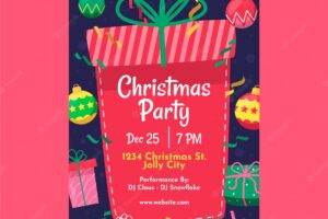 Flat christmas party vertical poster template