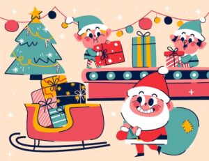 Flat christmas santa workshop illustration