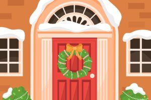 Flat christmas season door illustration