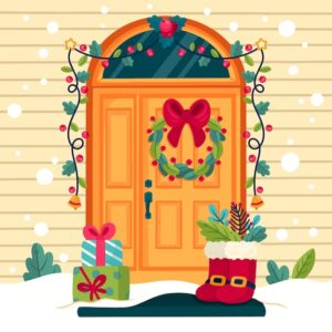 Flat christmas season door illustration