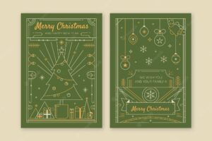 Flat christmas season line art greeting cards collection
