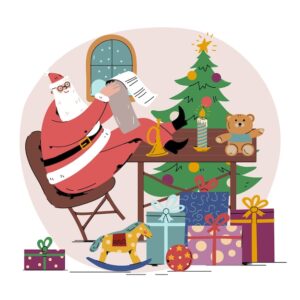 Flat christmas season santa workshop illustration