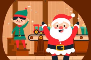 Flat christmas season santa workshop illustration