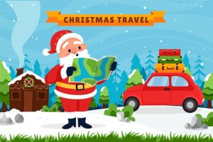 Flat christmas travel illustration