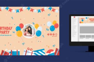Flat design birthday party youtube channel art